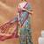 Teal printed silk blend ethnic saree with blouse piece