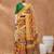 Mustard printed silk blend ethnic saree with blouse piece
