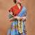 Blue printed silk blend ethnic saree with blouse piece