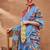 Blue printed silk blend ethnic saree with blouse piece
