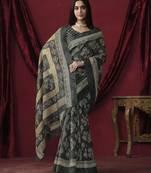 Grey elegant printed silk cotton saree with blouse piece