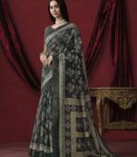 Grey elegant printed silk cotton saree with blouse piece