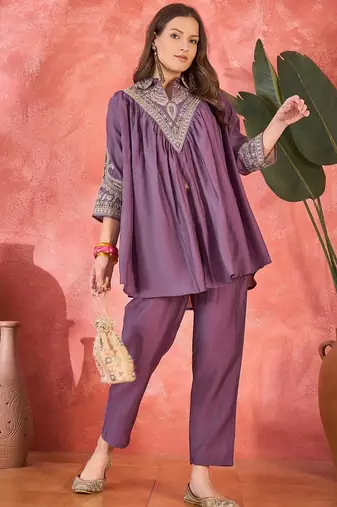 Crushed Crepe Silk Kaftan Set | Luxe Ethnic Wear | Jaipur