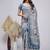 Blue elegant printed silk cotton saree with blouse piece