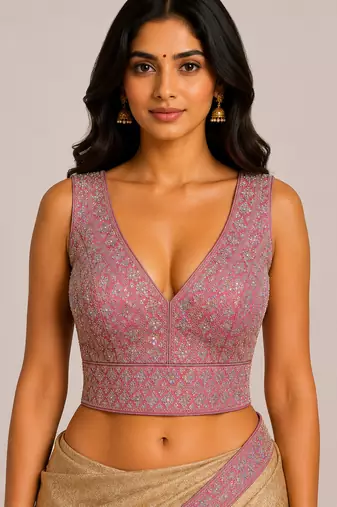 Pink heavy embroidered silk bridal blouse | designer wedding party wear readymade saree blouse for women