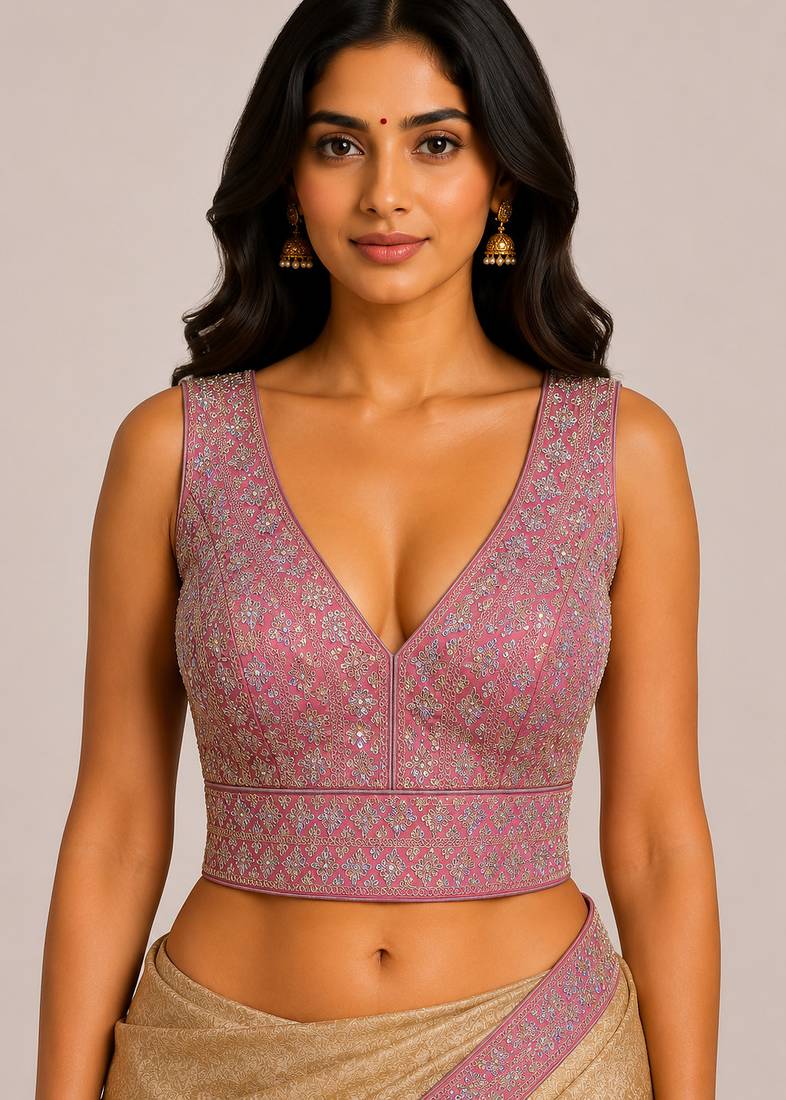 Pink heavy embroidered silk bridal blouse | designer wedding party wear readymade saree blouse for women