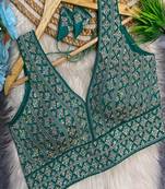 Teal green heavy embroidered silk bridal blouse for women | designer sequins work readymade saree blouse