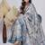 Blue printed silk blend ethnic saree with blouse piece