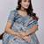 Blue printed silk blend ethnic saree with blouse piece