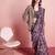 Purple elegant printed silk cotton saree with blouse piece