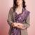 Purple elegant printed silk cotton saree with blouse piece