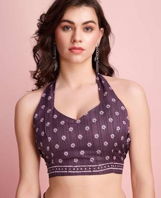 Purple elegant printed silk cotton saree with blouse piece 5