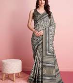 Cream elegant printed silk cotton saree with blouse piece