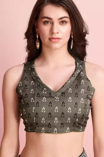 Cream elegant printed silk cotton saree with blouse piece