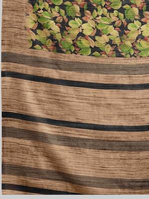 Green floral printed jute casual saree with blouse piece 5