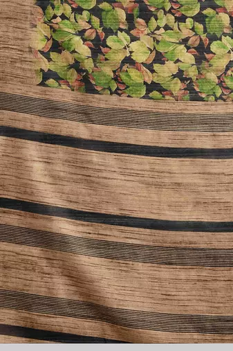 Green floral printed jute casual saree with blouse piece