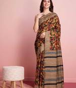 Red elegant printed silk cotton saree with blouse piece