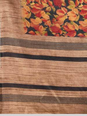 Red floral printed jute casual saree with blouse piece 5