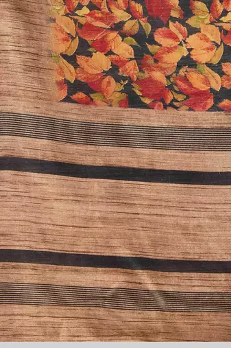 Red floral printed jute casual saree with blouse piece