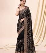 Black vichitra silk blend heavy embroidery designer saree for women