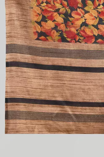 Multi floral printed jute casual saree with blouse piece