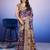 Purple elegant printed silk cotton saree with blouse piece