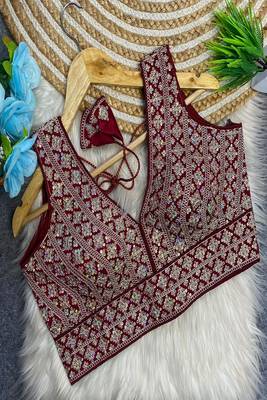 Maroon heavy embroidered silk bridal blouse | designer sequin work readymade saree blouse for women 1