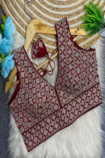 Maroon heavy embroidered silk bridal blouse | designer sequin work readymade saree blouse for women