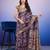 Purple elegant printed silk cotton saree with blouse piece