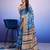 Blue elegant printed silk cotton saree with blouse piece