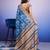 Blue elegant printed silk cotton saree with blouse piece