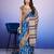 Blue elegant printed silk cotton saree with blouse piece
