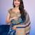 Blue elegant printed silk cotton saree with blouse piece