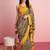 Yellow elegant printed silk cotton saree with blouse piece