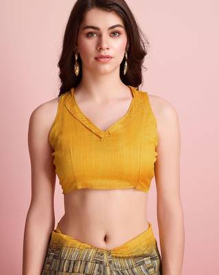 Yellow elegant printed silk cotton saree with blouse piece 5