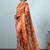 Orange printed silk blend ethnic saree with blouse piece