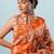 Orange printed silk blend ethnic saree with blouse piece