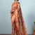 Orange printed silk blend ethnic saree with blouse piece