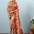 Orange printed silk blend ethnic saree with blouse piece