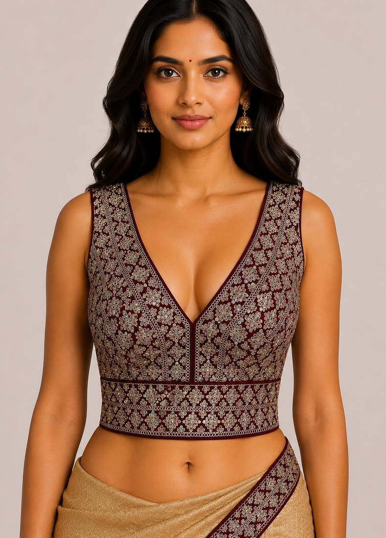 Maroon heavy embroidered silk bridal blouse | designer sequin work readymade saree blouse for women