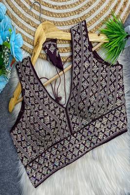 Wine purple heavy embroidered silk bridal blouse | designer sequin work readymade saree blouse for women 1