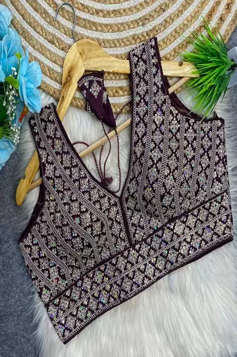 Wine purple heavy embroidered silk bridal blouse | designer sequin work readymade saree blouse for women