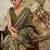Green floral printed jute casual saree with blouse piece