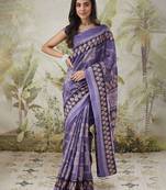 Purple printed blended cotton designer saree with blouse piece