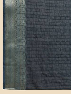 Blue elegant zari woven linen saree with blouse piece 3
