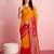Yellow printed silk blend ethnic saree with blouse piece