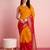 Yellow printed silk blend ethnic saree with blouse piece