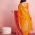 Yellow printed silk blend ethnic saree with blouse piece