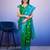 Blue elegant printed silk cotton saree with blouse piece
