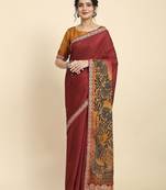 Mustard elegant printed silk cotton saree with blouse piece
